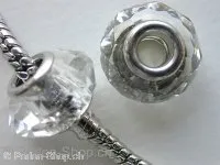 Troll-Beads Style Facette-Glasperlen, kristall, ±9x14mm, 1 Stk.