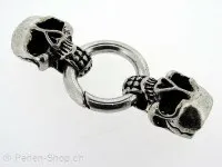 Lobsterring Clasps Skull with end Closure f ±10x7mm cord, ±24mm, platinum color, 1 pc.
