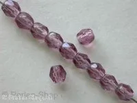 Facet-Polished glassbeads, Color: violet, Size: ±5mm, Qty: ±50 pc.