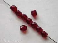 Facet-Polished glassbeads, Color: red, Size: ±5mm, Qty: ±50 pc.