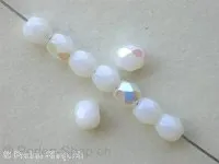 Facet-Polished Glassbeads, white alabaster ab, 4mm, 100 pc.