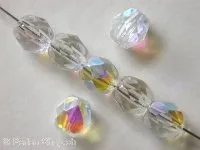 Facet-Polished glassbeads, Color: crystal, Size: ±5mm, Qty: ±50 pc.