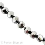 Facet-Polished Glassbeads round, Size: 6mm, Color: silver, Qty: 50 pc.