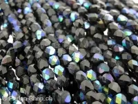 Facet-Polished glassbeads, Color: black ab frosted, Size: ±4mm, Qty: ±100 pc.