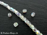 Perles de verre à facettes, Couleur: cristal ab, Taille: ±4mm, Quantite: ±100 piece