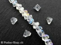 Triangular Facet-Polished glassbeads, Color: crystal, Size: ±4x6mm, Qty: ±30 pc.