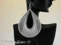 Earring metal and wire, white/silver color, ±10x6cm, 1 pair