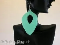 Earring Leave, green, ±9x4.5cm, 1 pair