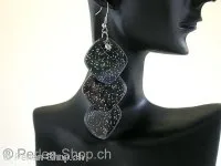 Earring with rhinestone, black, ±8x3cm, 1 pair