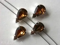 Sew on crystal bead drops, smoked topaz, 10x6mm, 1 pc.
