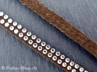 Imitation Wildlederband mit Strasssteine, braun, ±5mm, ± 1 meter