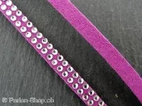 Imitation suede lace with rhinestones, purple, ±5mm, ±1 meter