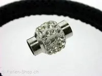 Magnetic Clasps with ±56 rhinestones, ±17x13mm, silver color, 1 pc.