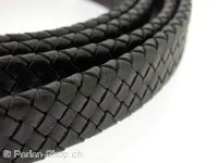 Leatercord braided, black, ±22x5mm, 10cm