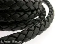 Leatercord braided, black, ±10x7mm, 10cm