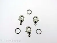 Stainless Steel Lobster Clasps with ring, Color: Platinum, Size: ±10 mm, Qty: 2 pc.