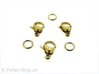 Edelstahl Karabiner Verschluss mit ring, Farbe: gold, Grösse: ±13mm, Menge: 2 Stk