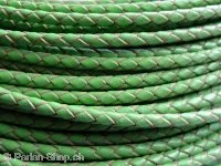 Lederband soft (Bolo) geflochten, ab Spule, Farbe: grün, Grösse: ±3mm, Menge: 10 cm