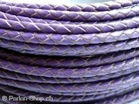 Lederband soft (Bolo) geflochten, ab Spule, Farbe: lila, Grösse: ±3mm, Menge: 10 cm