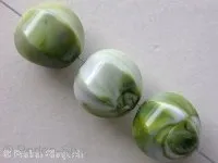 Plasticbeads round marbled, green, ±14mm, 4 pc.