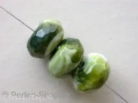 Plasticbeads rondell marbled, green, ±8x14mm, 5 pc.