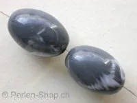 Plasticbeads oval marbled, grey, ±20x13mm, 3 pc.