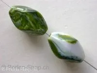 Plasticbeads oval marbled, green, ±19x13mm, 4 pc.