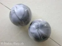 Plasticbeads round marbled, grey, ±16mm, 3 pc.