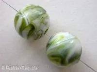 Plasticbeads round marbled, green, ±16mm, 3 pc.