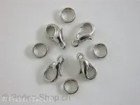 Lobster Clasp incl. double jump ring, 12mm, platinum color, 10 pc.