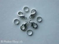 Lobster Clasp incl. double jump ring, 10mm, silver color, 10 pc.