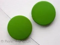 Plasticbeads frosted round flat, green, ±25mm, 3 pc.
