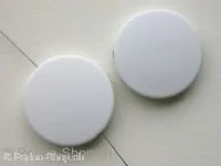 Plasticbeads frosted round flat, white, ±25mm, 3 pc.