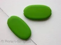 Plasticbeads frosted oval flat, green, ±29mm, 3 pc.
