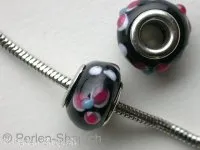 Troll-Beads Style Glasperlen, schwarz/rot, ±11x14mm, 1 Stk.