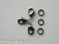 Lobster Clasp incl. double jump ring, 12mm, black color, 10 pc.