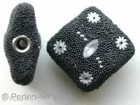 Kashmir perlen cube, schwarz, ±25mm, 1 Stk.
