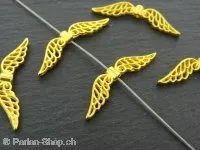 Wing, Color: High quality gold frosten plating, Size: ±32x8mm, Qty: 1 pc.