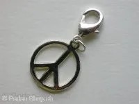 Pendant metal peace with lobster clasps, ±22x18mm, 1 pc.