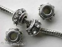 Metalbeads spacer with 8 rhinestones, ±8x11mm, 1 pc.