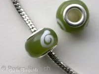 Troll-Beads Style Glasperlen, grün/weiss, ±9x14mm, 1 Stk.