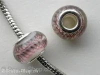 Troll-Beads Style Glasperlen, weiss/rosa, ±10x14mm, 1 Stk.