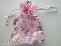 Gift bag (Organza), silk, rose with gold, ±10x13cm, 1 pc.