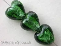 Silver Foil Heart, green, ±12mm, 5 pc.