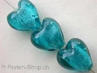 Silver Foil Heart, turquoise, ±12mm, 5 pc.