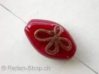 Oval with flower, red, ±2x13mm, 1 pc.