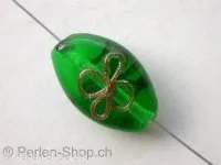 Oval with flower, green, ±2x13mm, 1 pc.
