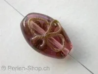 Oval with flower, purple, ±2x13mm, 1 pc.