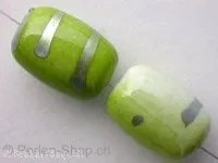 Plasticbeads cylinder with decoration, green, ±22mm, 2 pc.