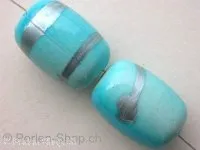 Plasticbeads cylinder with decoration, turquoise, ±22mm, 2 pc.